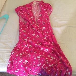 Pink floral wrap dress